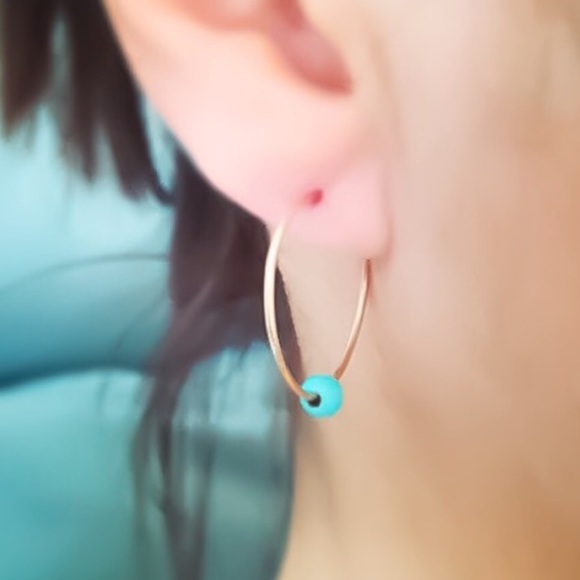 Moodtherapy Jewelry - 1” Turquoise Gemstone Beaded Classic Hoop Earrings
